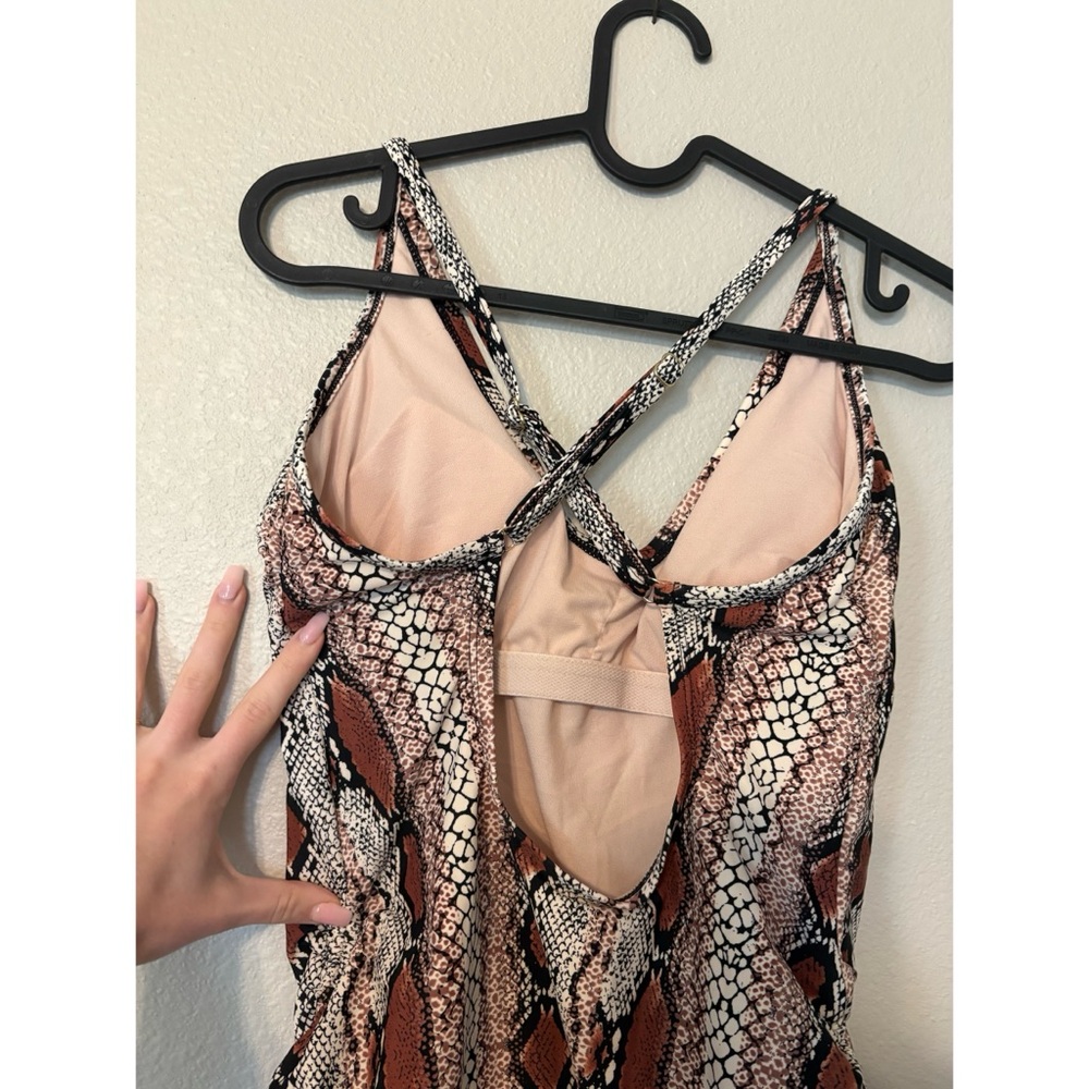 Kona Sol | Snakeskin One Piece Bathing Swimsuit Medium Coverage Cross Back - Picture 3 of 7